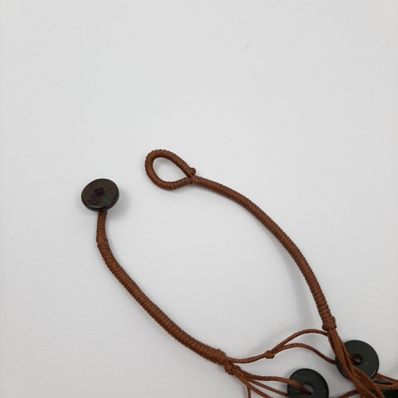 Cord and Stone Statement Necklace Brown and Green - Picture 8 of 9